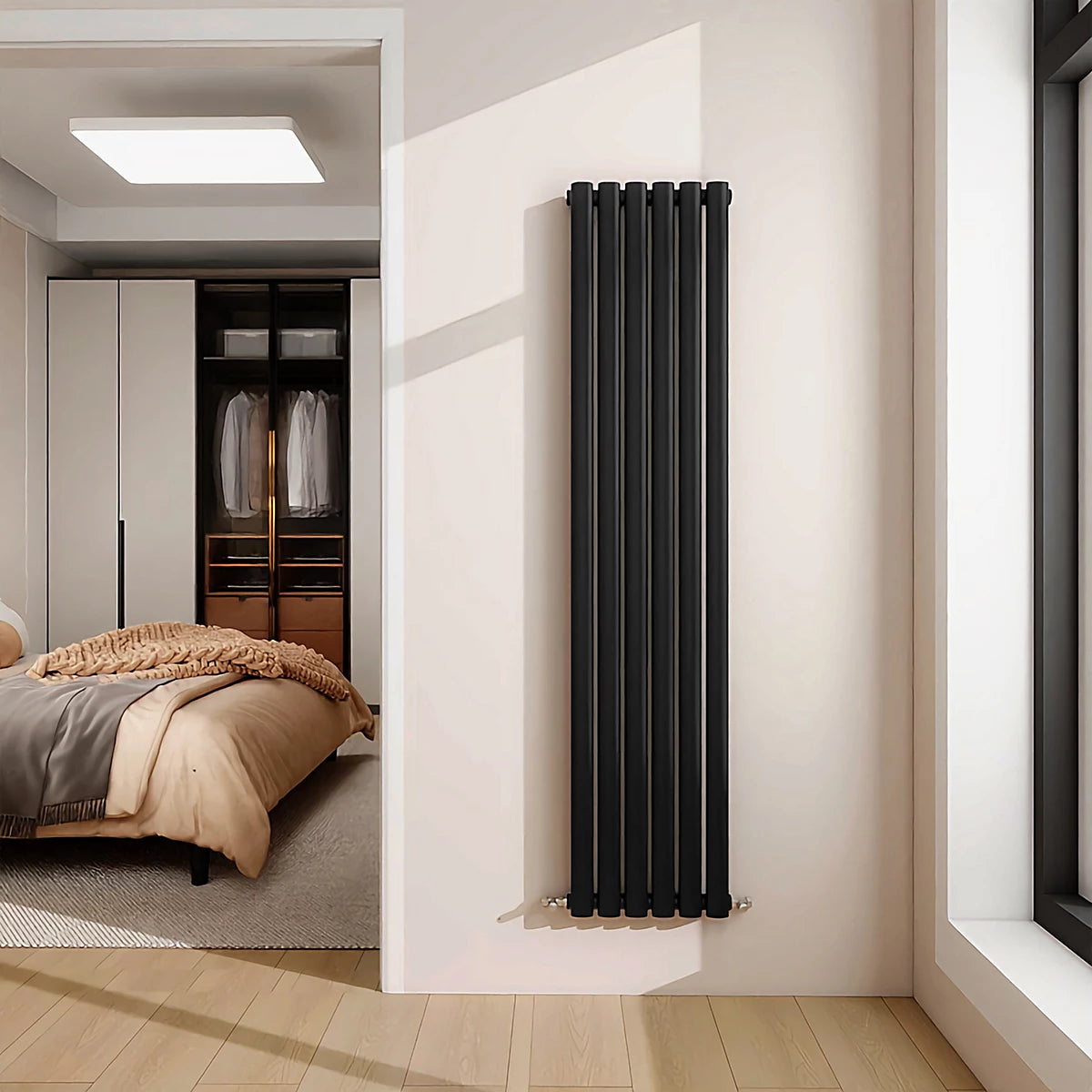 1600x354mm Vertical Single Oval Column Designer Radiator Black
