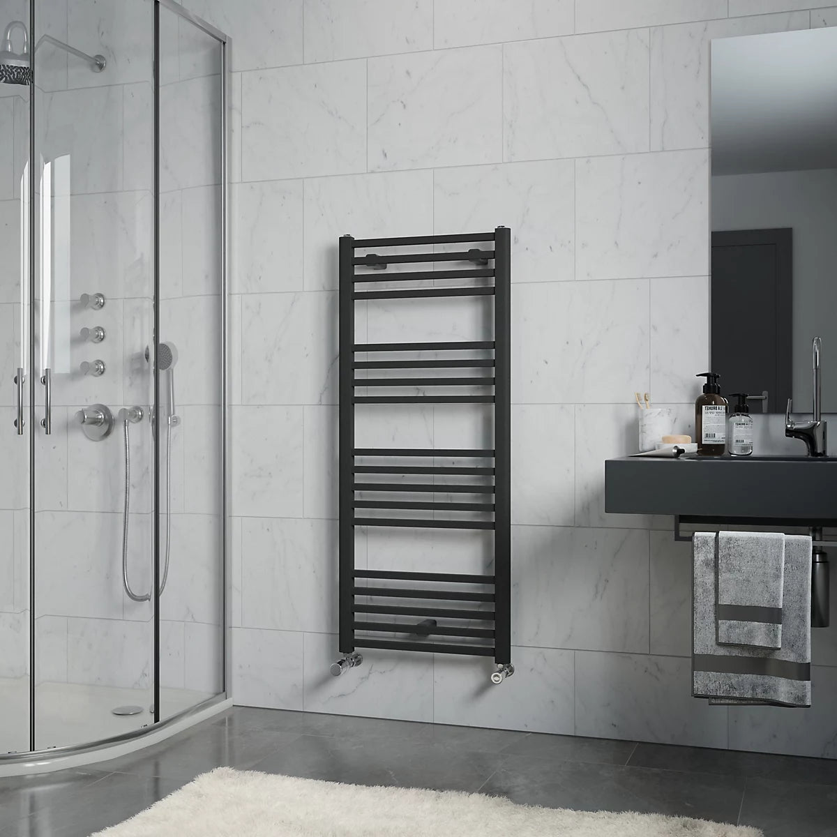 UK Radiators 3108BTU H1269mm x W500mm Silver Round Tube Standard Designer Dual Fuel Heated Towel Rail Crossmoor