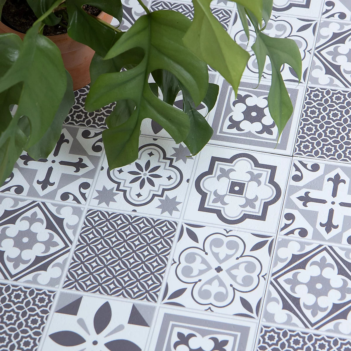 D-C-Fix Grey & White Oriental Tile effect Self-adhesive Vinyl tile, 1.2m²