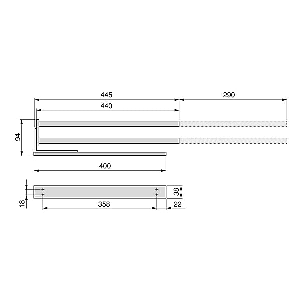 Emuca Towel rack extendable, 2 arms, Aluminium, Matt anodised