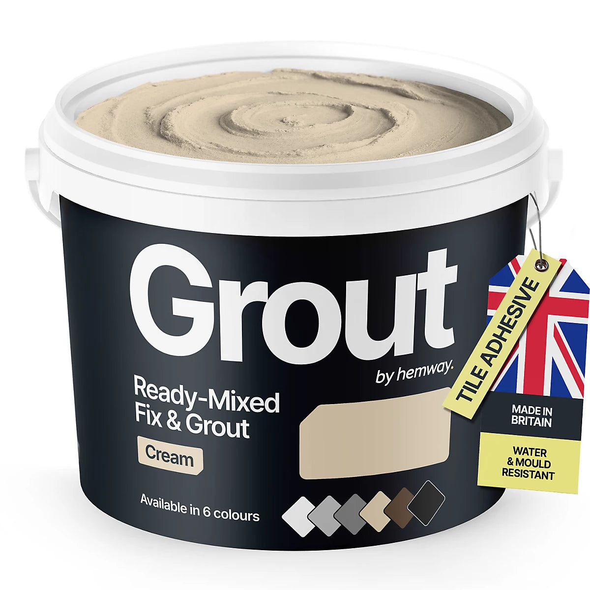 Hemway Tile Ready Mixed Grout & Fix Adhesive CREAM Anti-Mould, Fade Resistant Kitchen, Bathroom, Shower, Wall, Floor, 4.5kg