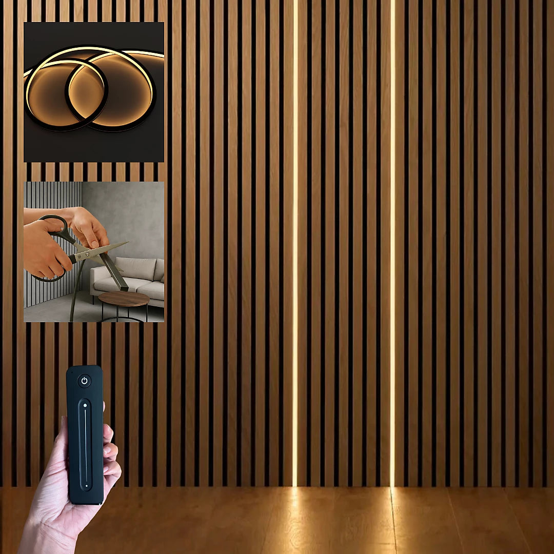 LED strip lights for acoustic slat wall panels - Black Flexible starter 1 Pack 2.4m