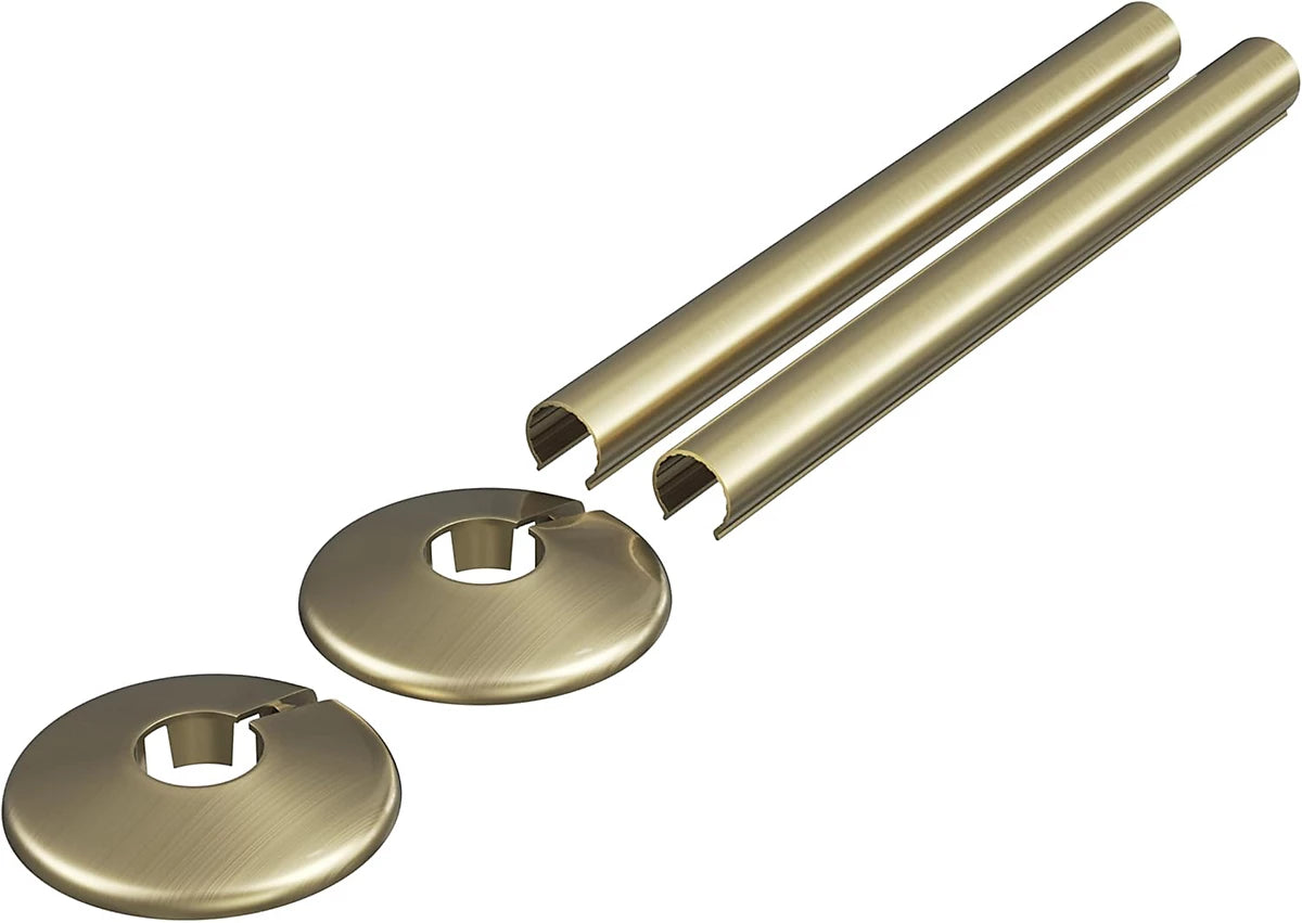 Luxury Brushed Brass 15mm Radiator Pipe Covers & Collars Easy Clip-On Metal Set