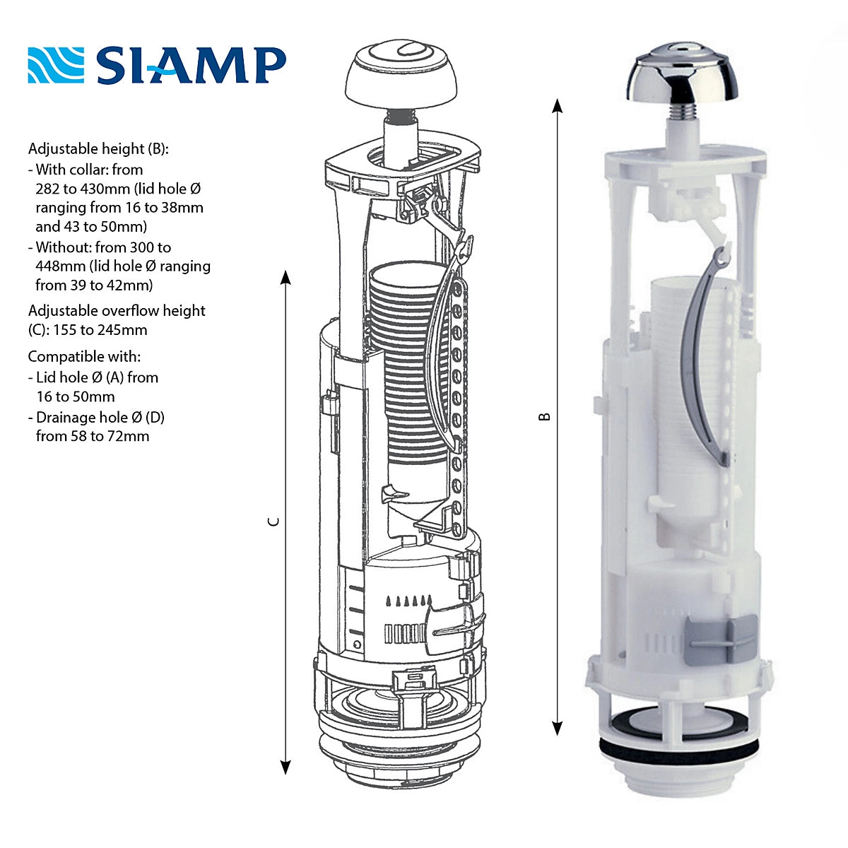 Siamp Optima 49 WC Toilet Dual Flush Valve