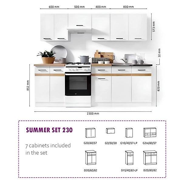 Summer 7 Unit Kitchen Cabinets Set 230cm - Graphite
