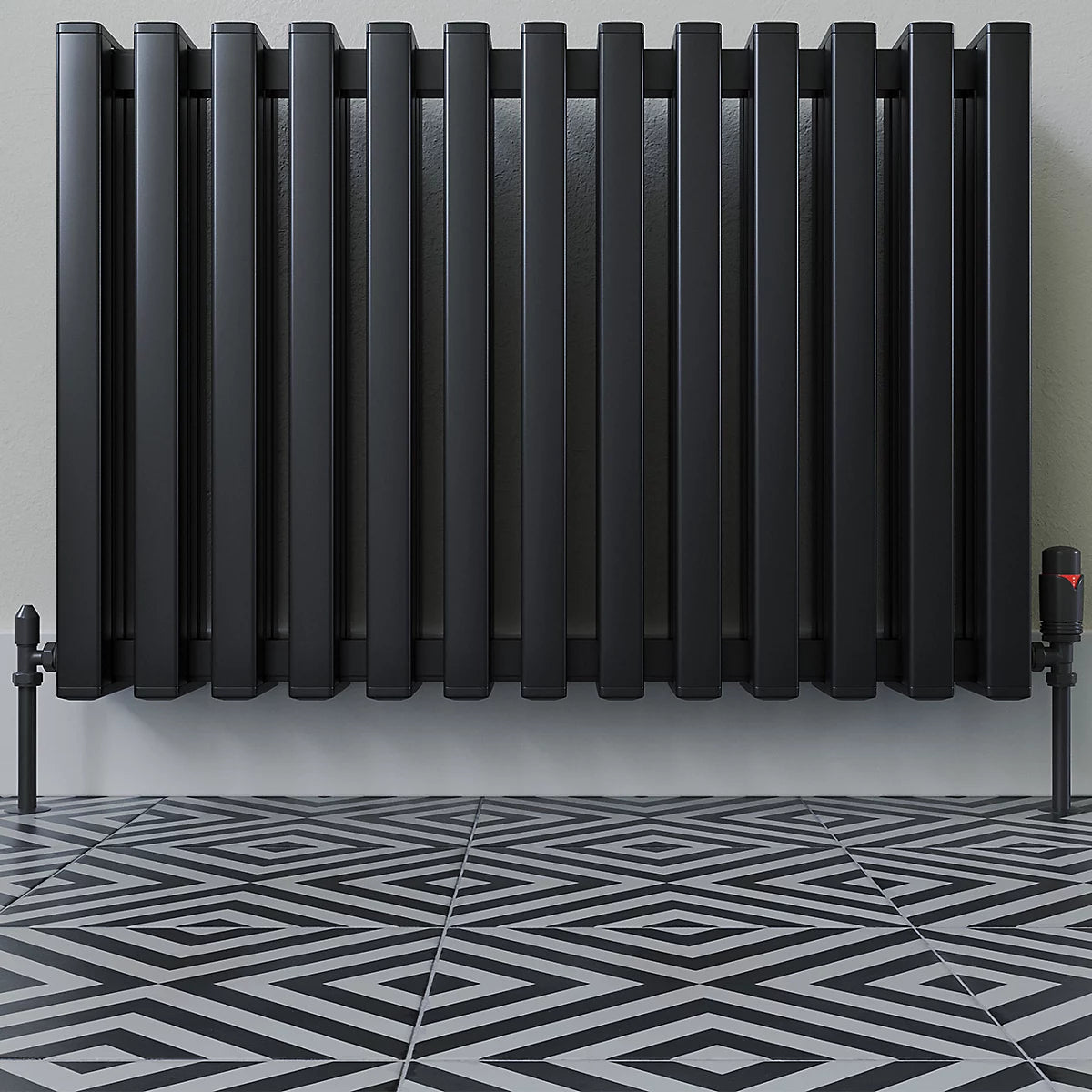 UK Radiators 1/2BSP 15mm Angled Black Modern Thermostatic Radiator Valve & Lockshield Derry Bold