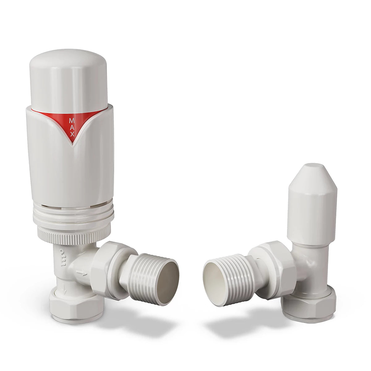 UK Radiators 1/2BSP 15mm Angled White Modern Thermostatic Radiator Valve & Lockshield Derry Bold