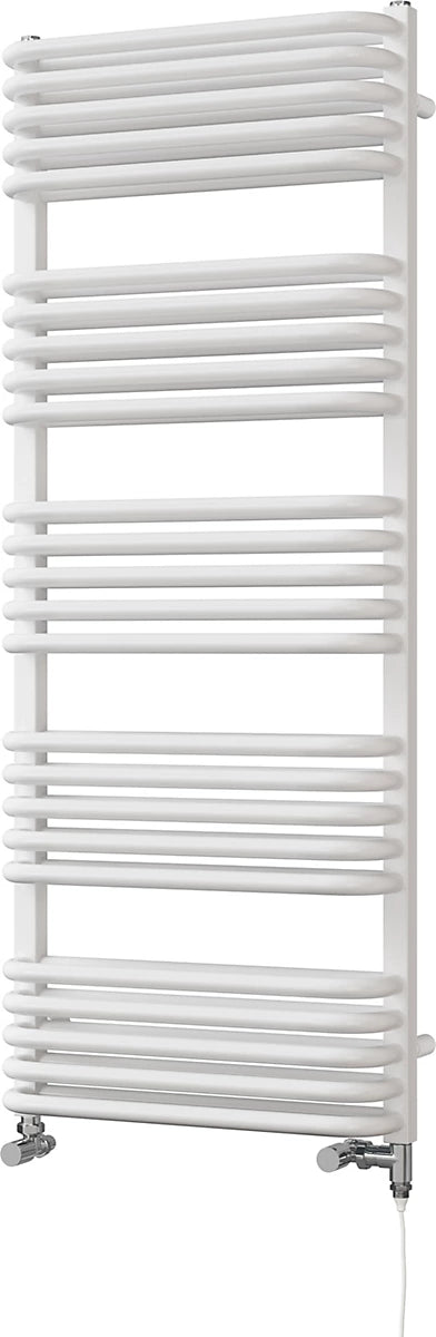 UK Radiators 3108BTU H1269mm x W500mm White Round Tube Standard Designer Dual Fuel Heated Towel Rail Crossmoor