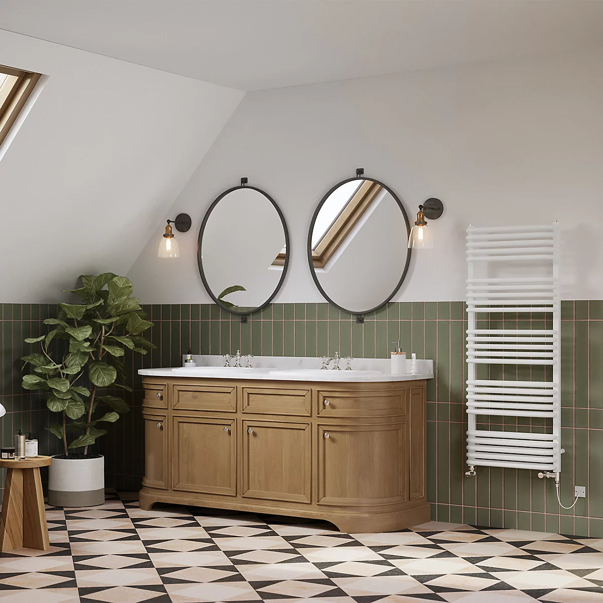 UK Radiators 3108BTU H1269mm x W500mm White Round Tube Standard Designer Dual Fuel Heated Towel Rail Crossmoor