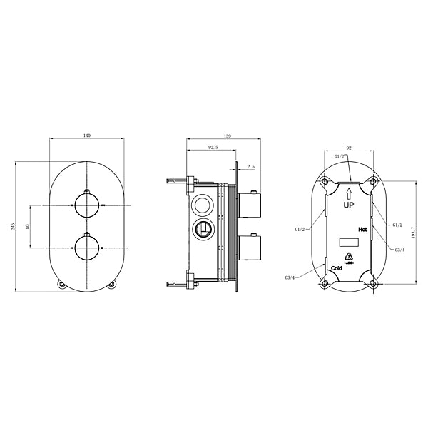 VitrA Aquaheat Chrome Round Thermostatic Shower Mixer - 3 Function