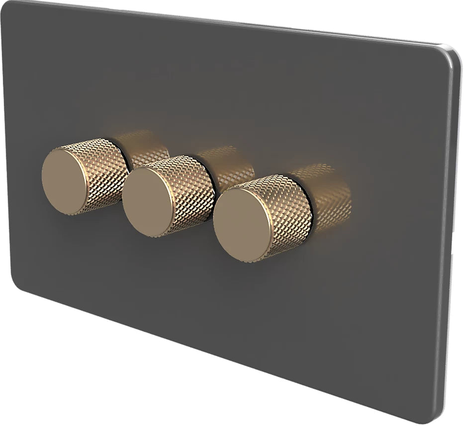 WIFI 2-WAY LED DIMMER SWITCH - Slim Grey/Antique brass 3-Gang WIFI 2-WAY LED DIMMER SWITCH - Slim Grey/Antique brass 3-Gang  WIFI 2-WAY LED DIMMER SWITCH - Slim Grey/Antique brass 3-Gang