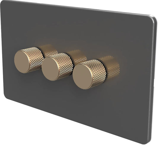 WIFI 2-WAY LED DIMMER SWITCH - Slim Grey/Antique brass 3-Gang WIFI 2-WAY LED DIMMER SWITCH - Slim Grey/Antique brass 3-Gang  WIFI 2-WAY LED DIMMER SWITCH - Slim Grey/Antique brass 3-Gang