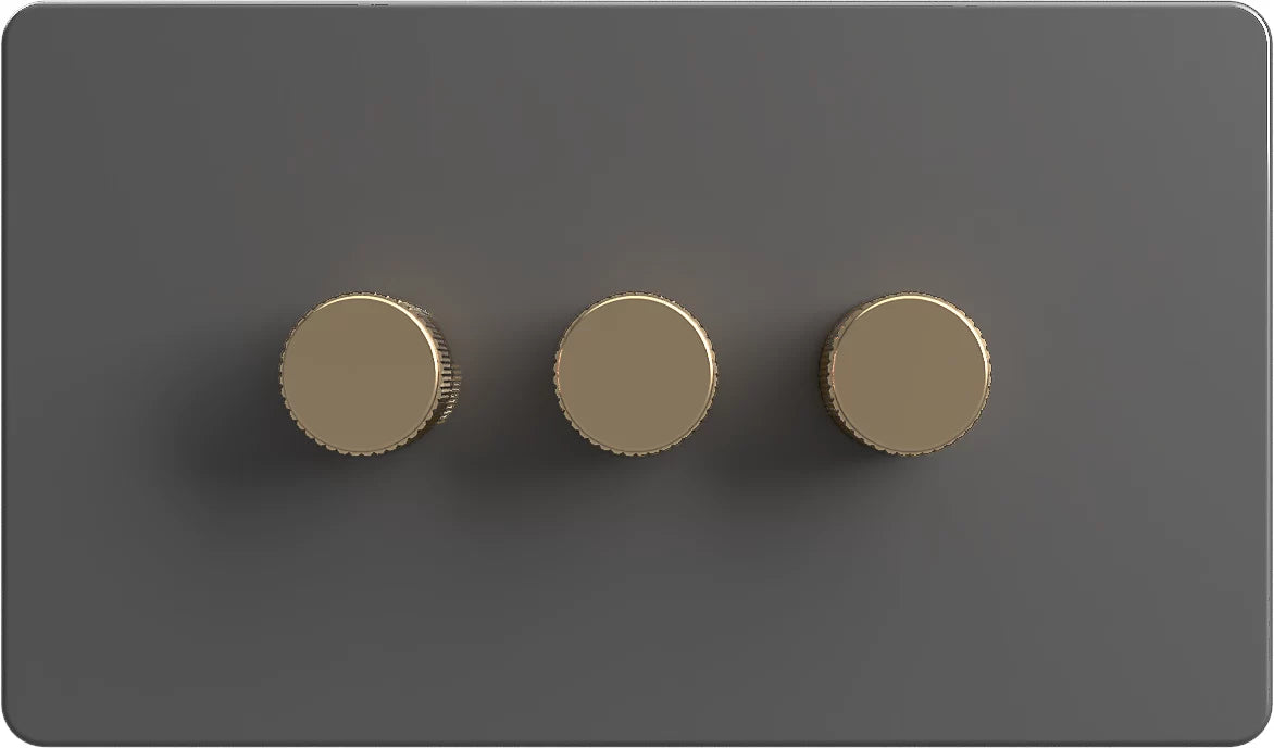 WIFI 2-WAY LED DIMMER SWITCH - Slim Grey/Antique brass 3-Gang WIFI 2-WAY LED DIMMER SWITCH - Slim Grey/Antique brass 3-Gang  WIFI 2-WAY LED DIMMER SWITCH - Slim Grey/Antique brass 3-Gang